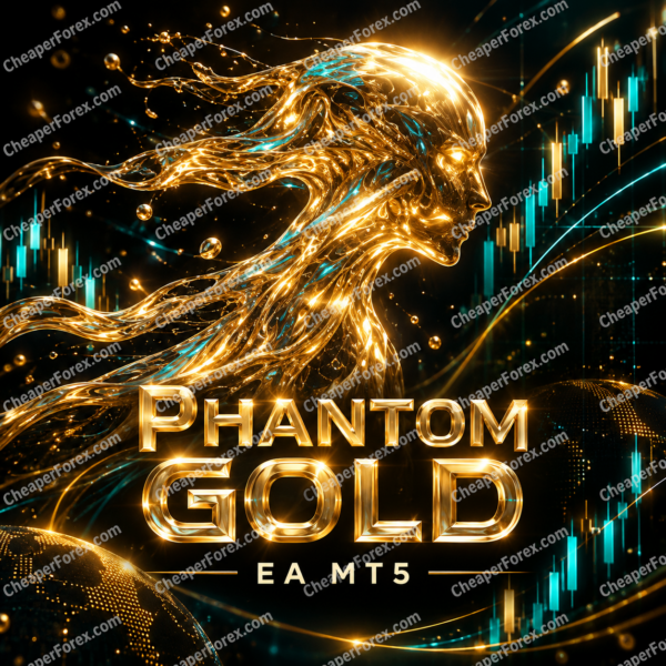 Phantom Gold EA MT5 promotional artwork with repeated CheaperForex.com watermarks