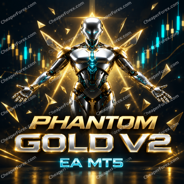 Phantom Gold V2 EA MT5 promotional artwork with repeated CheaperForex.com watermarks