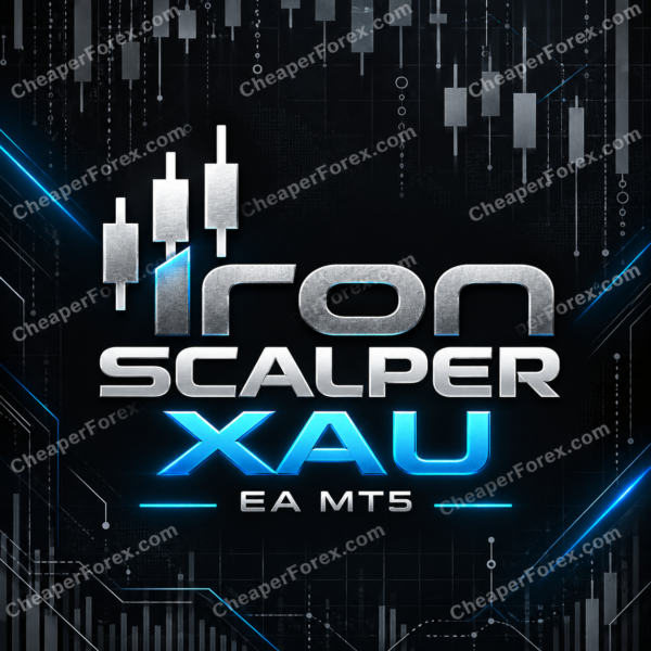 Iron Scalper XAU EA MT5 promotional artwork with repeated CheaperForex.com watermarks