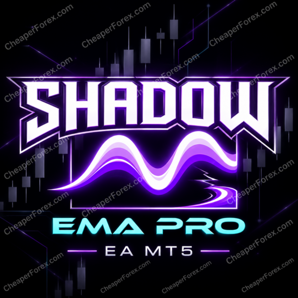 Shadow EMA Pro EA MT5 promotional artwork with repeated CheaperForex.com watermarks