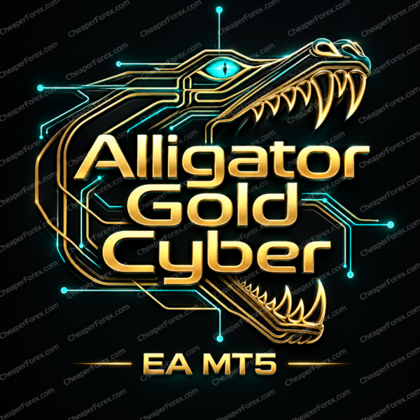 Alligator Gold Cyber EA MT5 promotional artwork with repeated CheaperForex.com watermarks