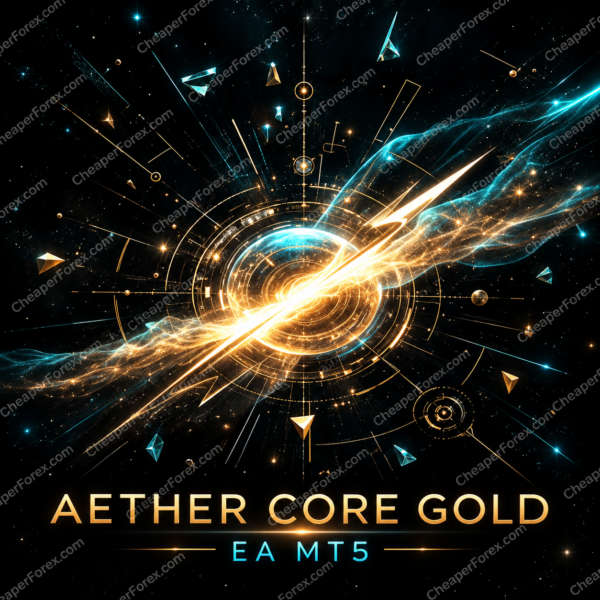 Aether Core Gold EA MT5 promotional artwork with repeated CheaperForex.com watermarks