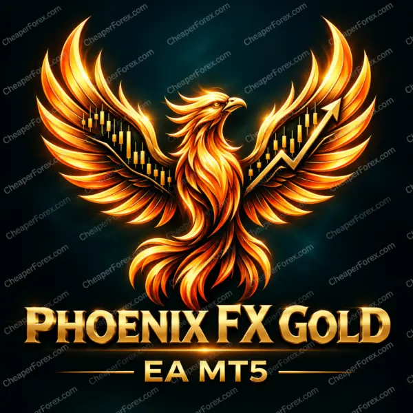 Phoenix FX Gold EA MT5 promotional artwork with repeated CheaperForex.com watermarks