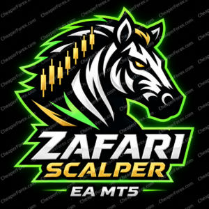 Zafari Scalper EA MT5 promotional artwork with repeated CheaperForex.com watermarks