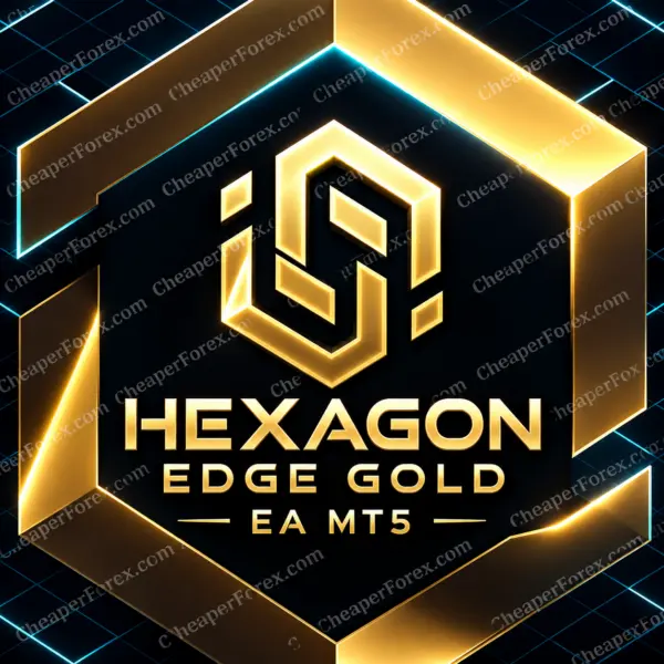 Hexagon Edge Gold EA MT5 promotional artwork with repeated CheaperForex.com watermarks
