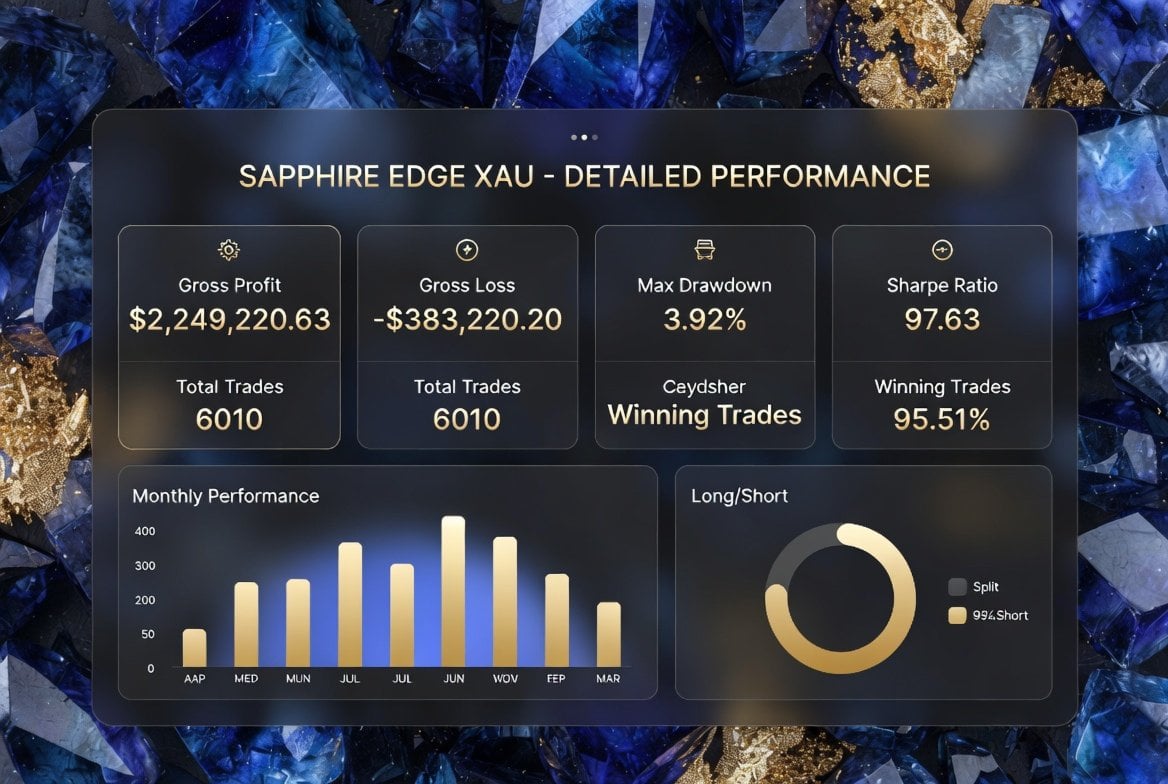 Sapphire Edge XAU EA MT5 — Developer-created Sapphire Edge Xau statistics graphic, captured 2 October 2026