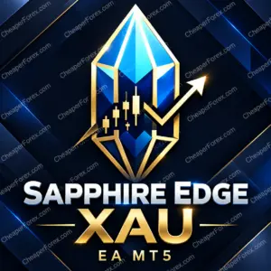 Sapphire Edge XAU EA MT5 promotional artwork with repeated CheaperForex.com watermarks