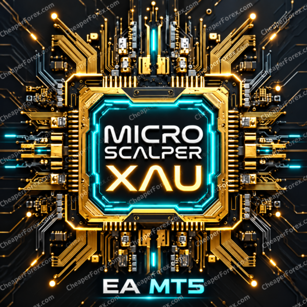 Micro Scalper XAU EA MT5 promotional artwork with repeated CheaperForex.com watermarks