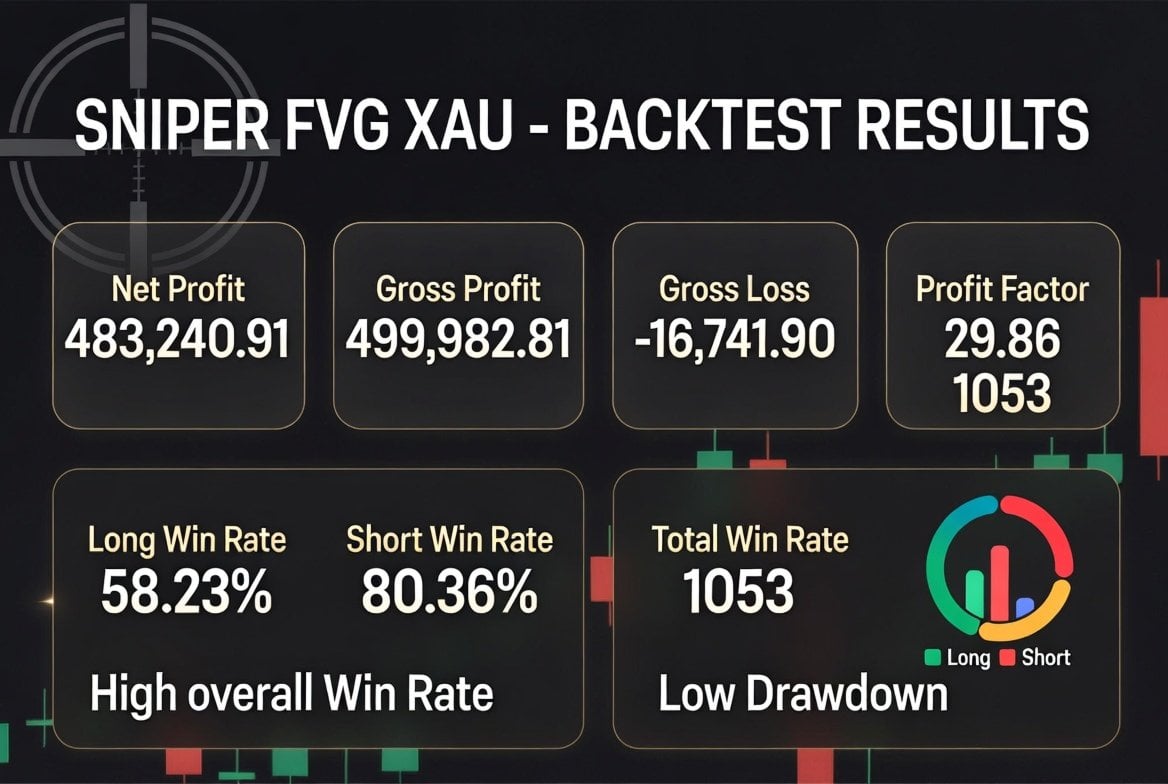Sniper FVG EA MT5 — Developer-created Sniper FVG result graphic, captured 2 October 2026