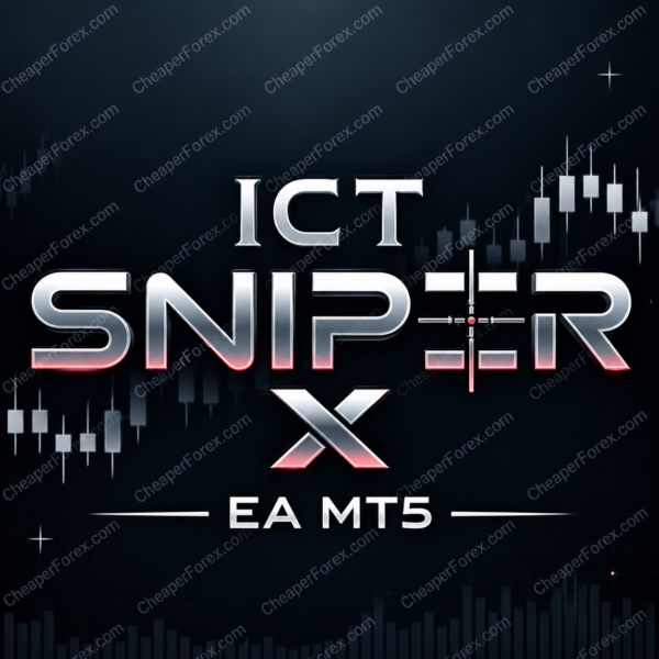 ICT Sniper X EA MT5 promotional artwork with repeated CheaperForex.com watermarks