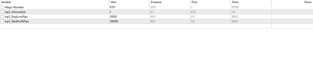 Boom Killerr EA MT5 — Boom Killerr tester inputs show volume size 2, StopLossPips 50,000, TakeProfitPips 200,000 and magic number 9797