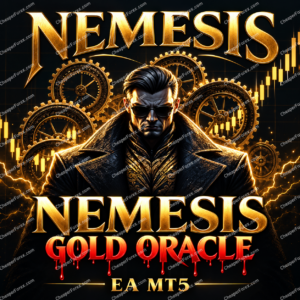 Nemesis Gold Oracle EA MT5 promotional artwork with repeated CheaperForex.com watermarks