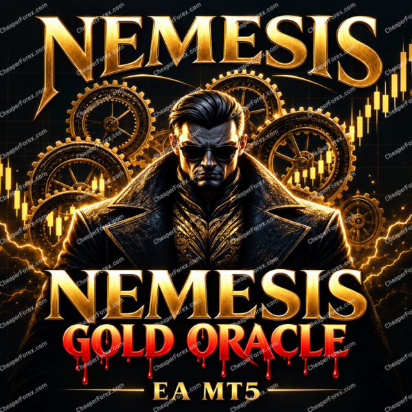 Nemesis Gold Oracle EA MT5 promotional artwork with repeated CheaperForex.com watermarks