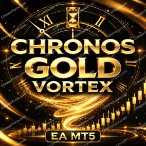 Chronos Gold Vortex EA MT5 promotional artwork with repeated CheaperForex.com watermarks