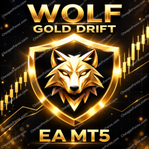 Wolf Gold Drift EA MT5 promotional artwork with repeated CheaperForex.com watermarks
