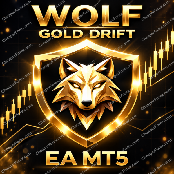 Wolf Gold Drift EA MT5 promotional artwork with repeated CheaperForex.com watermarks