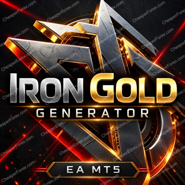 Iron Gold Generator EA MT5 promotional artwork with repeated CheaperForex.com watermarks