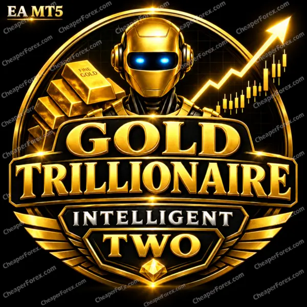 Intelligent Gold Trillionaire Two EA MT5 promotional cover with repeated CheaperForex.com watermarks