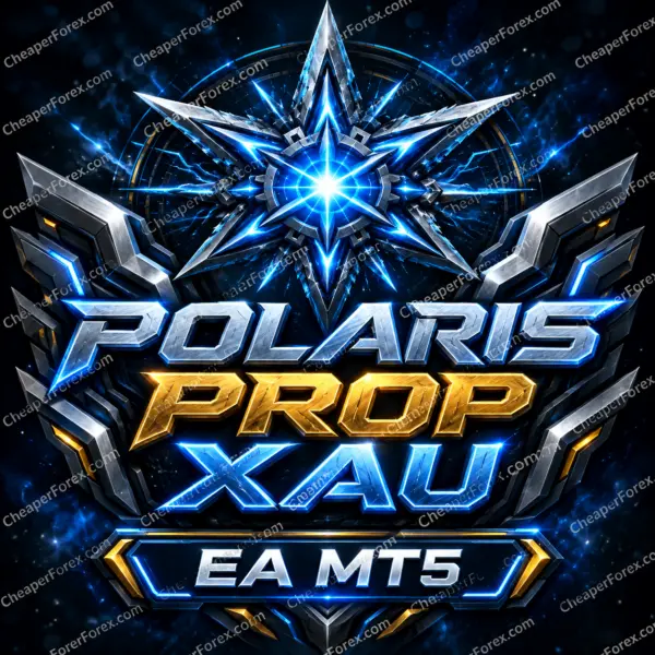 Polaris Prop XAU EA MT5 promotional artwork with repeated CheaperForex.com watermarks