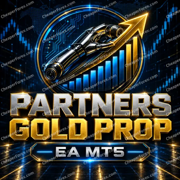 Partners Gold Prop EA MT5 promotional artwork with repeated CheaperForex.com watermarks