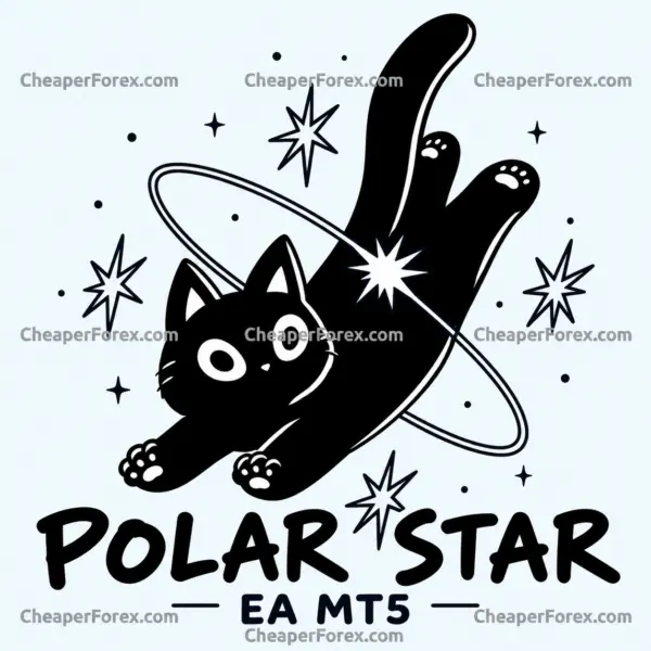 Polar Star EA MT5 black cat and stars promotional cover with CheaperForex.com watermarks