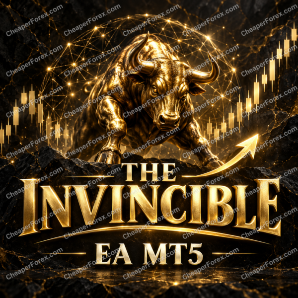 The Invincible EA MT5 promotional cover with CheaperForex.com watermarks