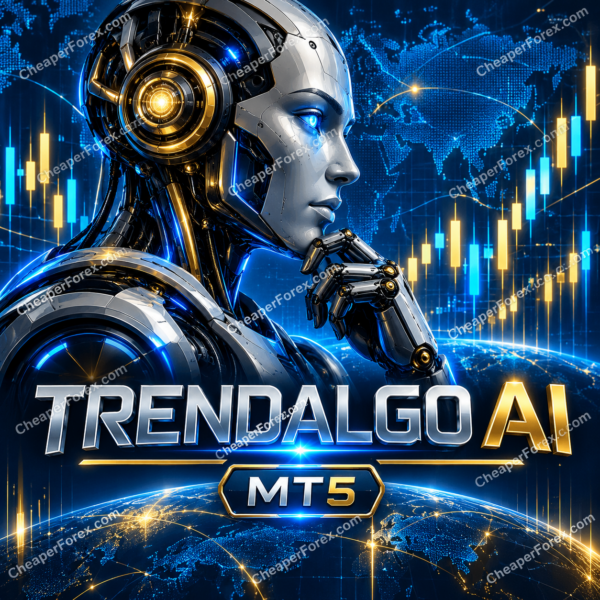 trendalgo ai ea mt5 promotional cover with repeated CheaperForex.com watermarks
