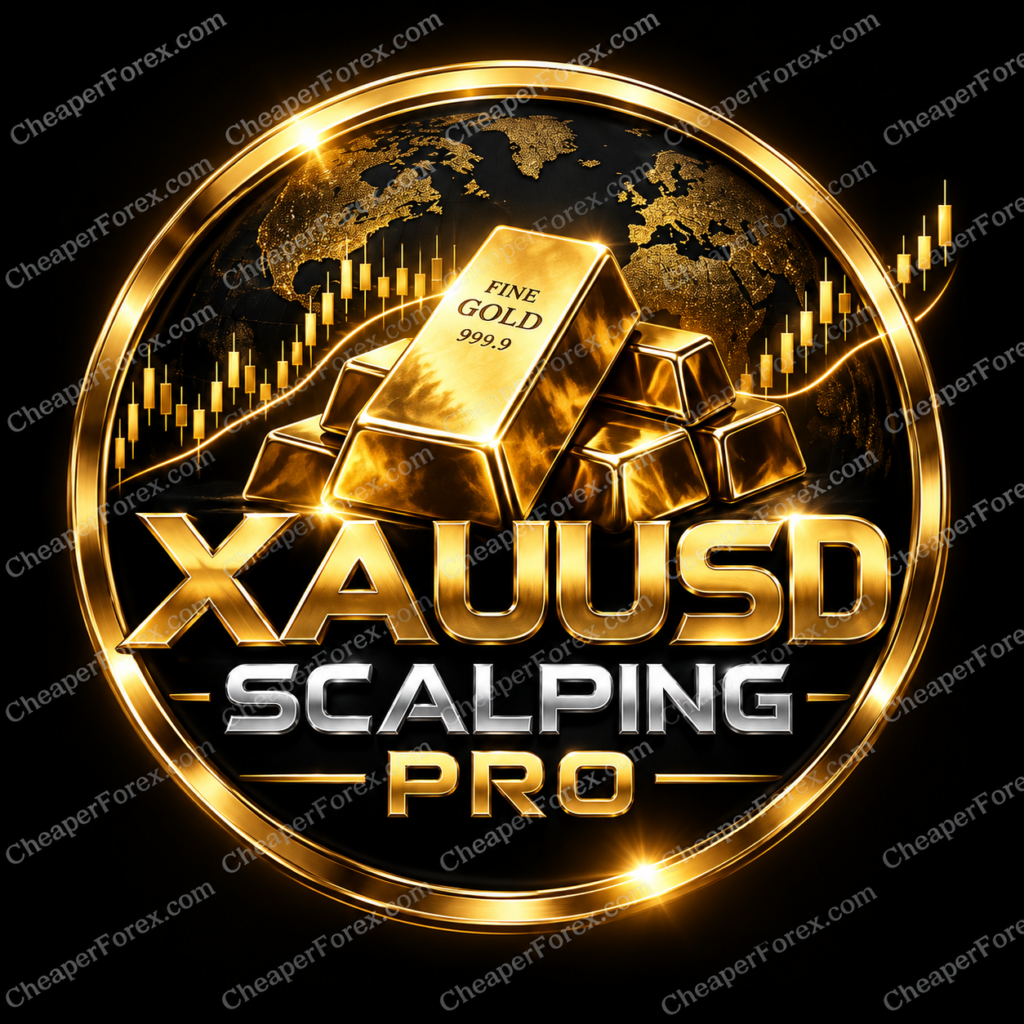 XAUUSD Scalping Pro gold bullion and globe promotional cover with repeated CheaperForex.com watermarks